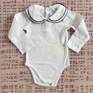 Jacadi Girls White and Black Trim Collared Bodysuit 18m